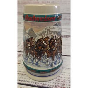 1993 Budweiser Holiday Stein Collection Snowy Mountain 6.5" Beer Mug